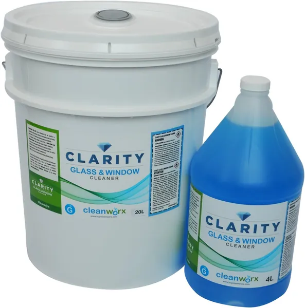 Clarity Glass & Window Cleaner 20L pail beside a 4L jug